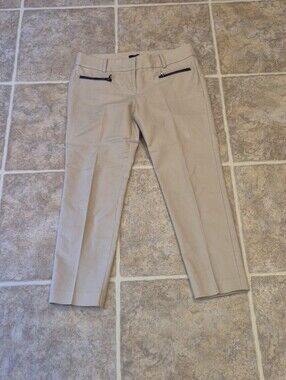 Ann Taylor Beige Ankle Dress Pants Size 4P, Petites, Faux Leather Trim